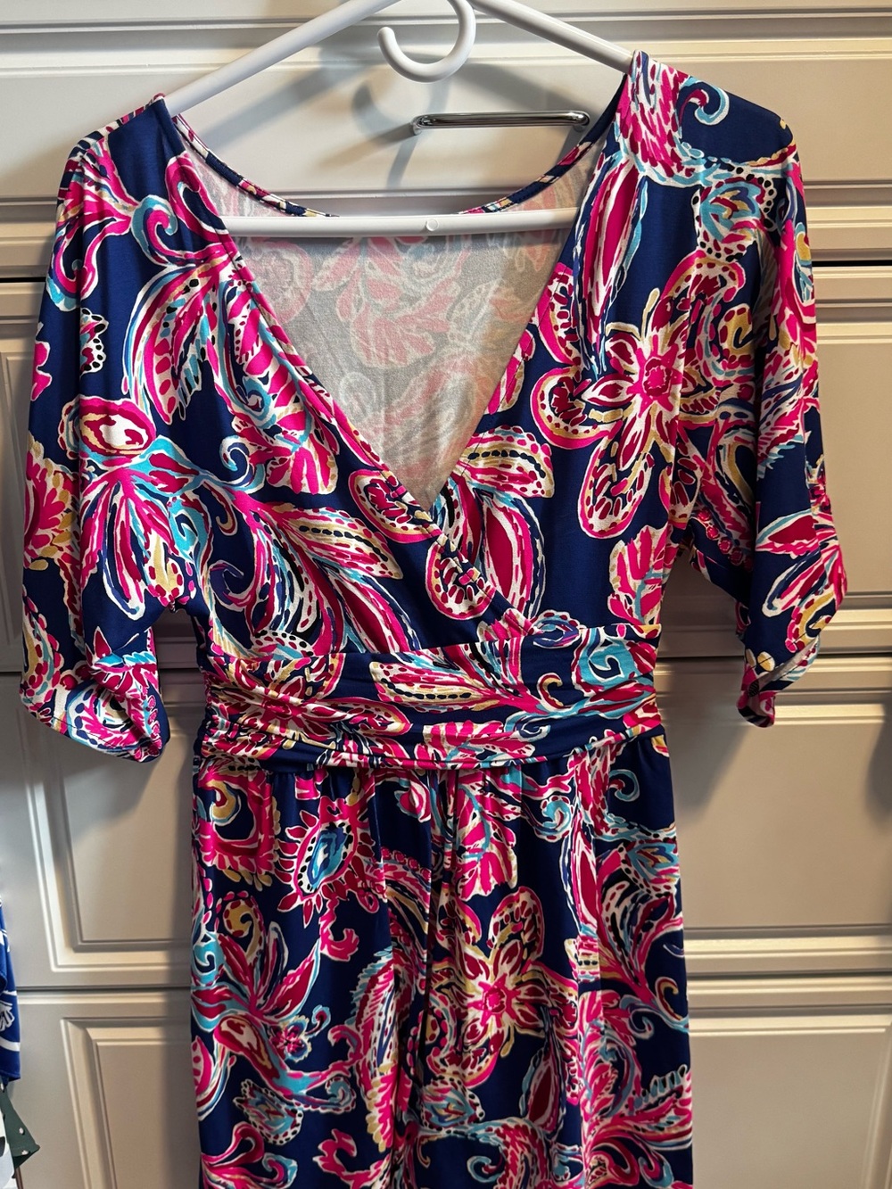 Lilly Pulitzer Parigi Navy Dress with Pink & Turquoise Paisley Print
